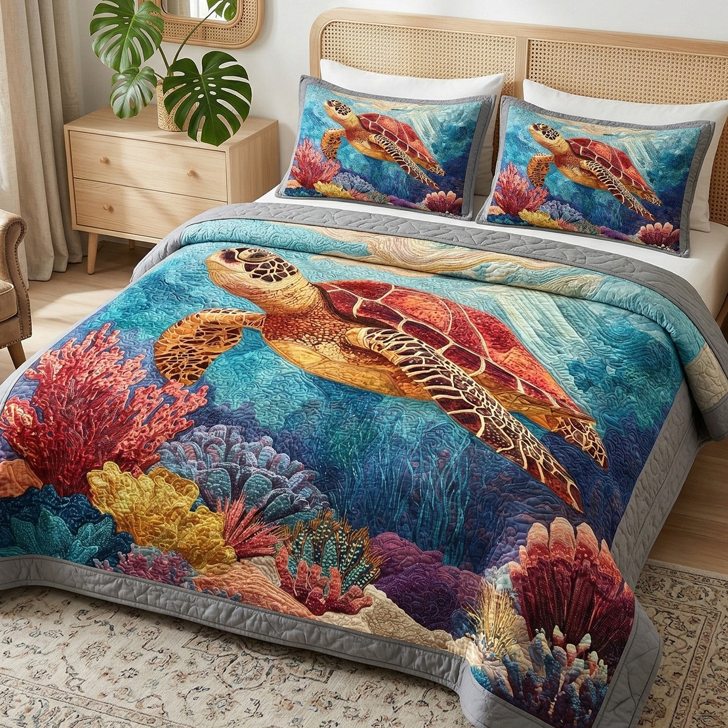 Deep Ocean 3-Piece Quilted Bedding Set NCU0NT12703