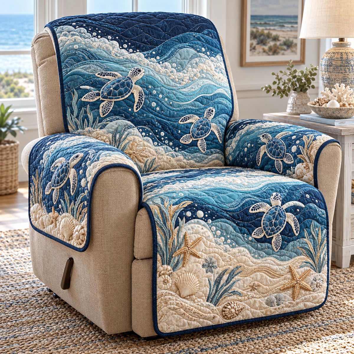 Deep Ocean Turtle Quilted Sofa Cover NCU0DV10351