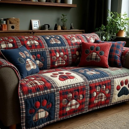 Deep Plaid Love Paw Quilted Sofa Cover NCU0NT11535