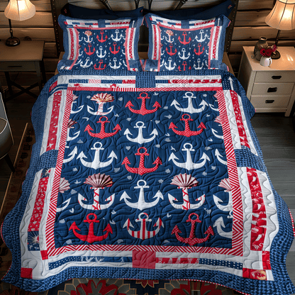Deep Sea Anchors 3-Piece Quilted Bedding Set NCU0TH1220