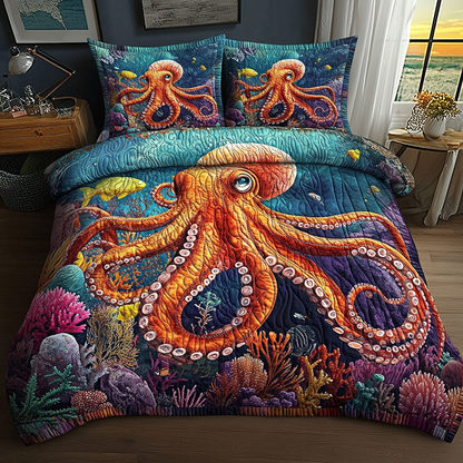 Deep Sea Octopus 3-Piece Quilted Bedding Set NCU0DV3764