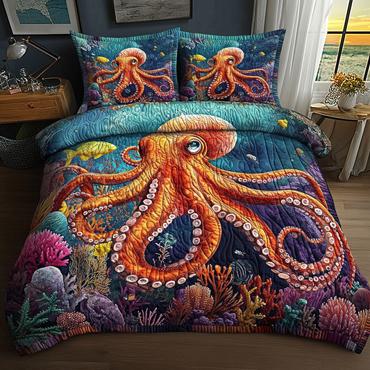Deep Sea Octopus 3-Piece Quilted Bedding Set NCU0DV3764