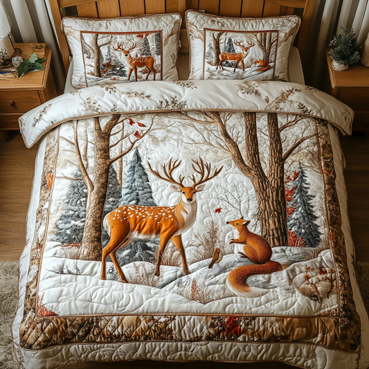 Deer Harmony 3-Piece Quilted Bedding Set NCU0NT3108