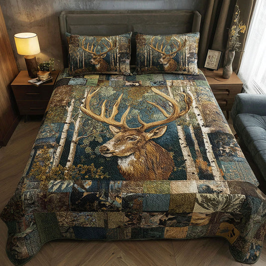 Deer Chase 3-Piece Quilted Bedding Set NCU0PT7449