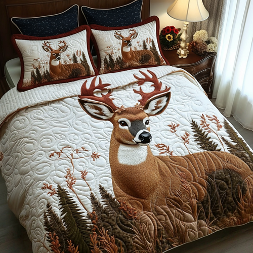 Deer Glory 3-Piece Quilted Bedding Set NCU0DV5316