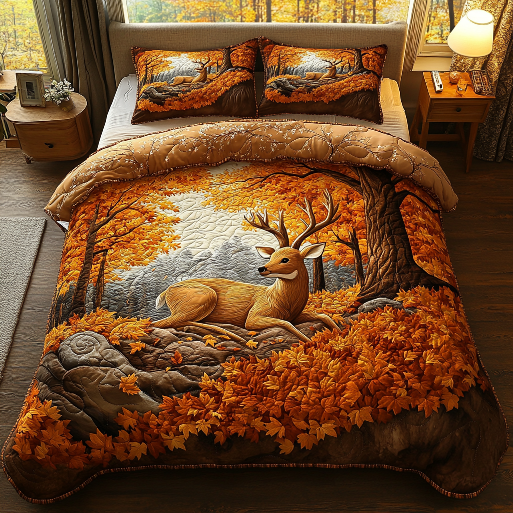 Deer Light 3-Piece Quilted Bedding Set NCU0DK9491
