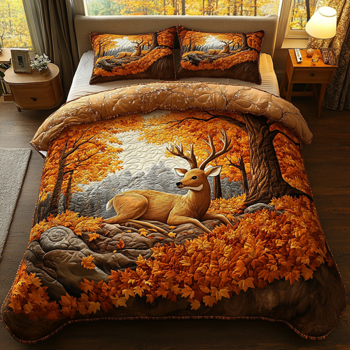 Deer Light 3-Piece Quilted Bedding Set NCU0DK9491