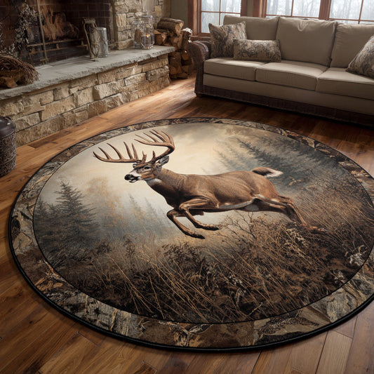 Deer Running Mist Round Carpet NCU0HH829