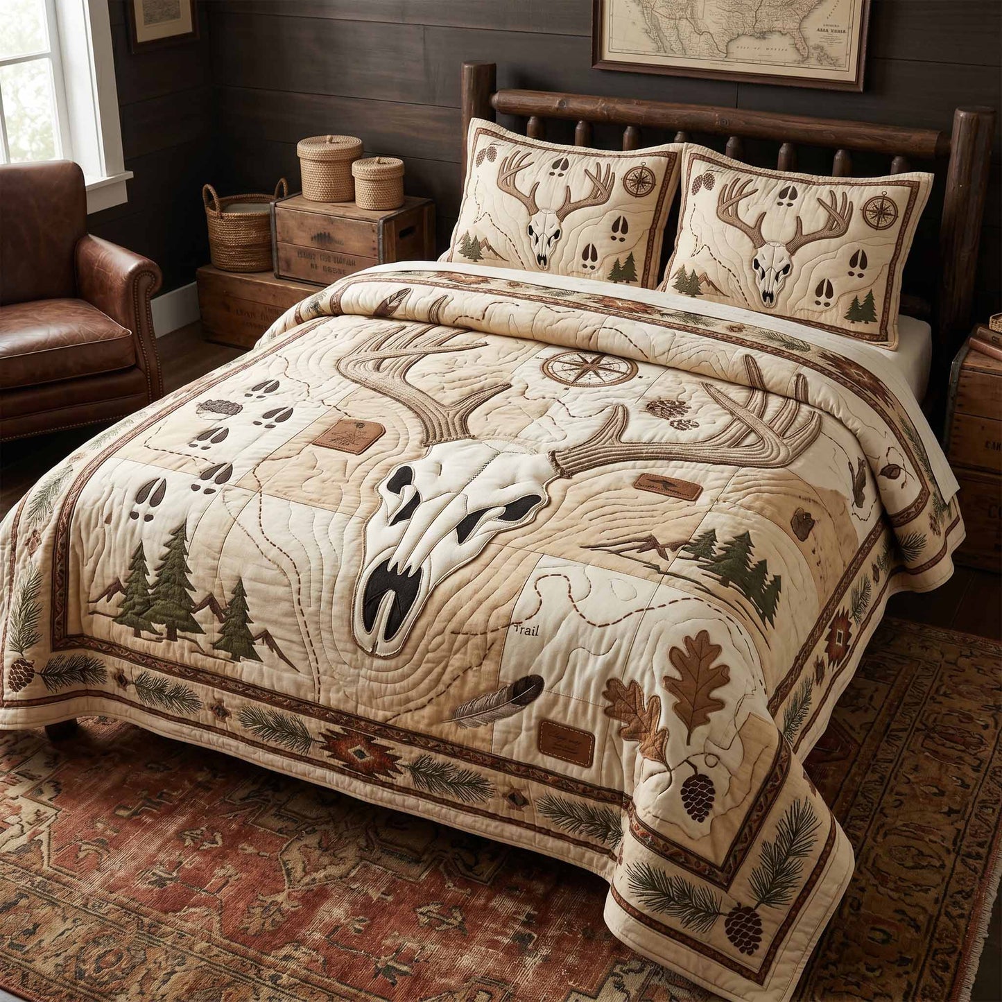 Deer Skull 3-Piece Quilted Bedding Set NCU0XD2832