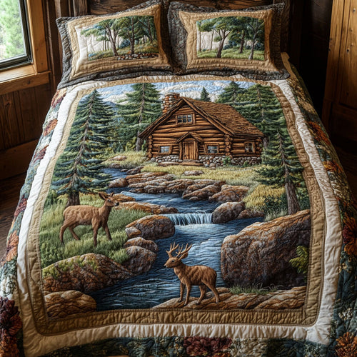 Deer Stream 3-Piece Quilted Bedding Set NCU0NT3095