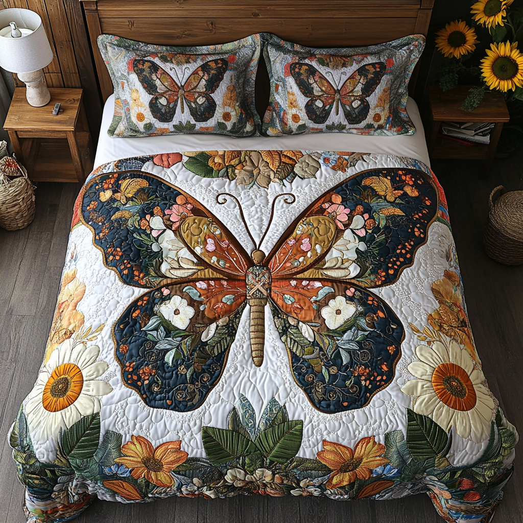 Delightful Butterflies 3-Piece Quilted Bedding Set NCU0VL1637