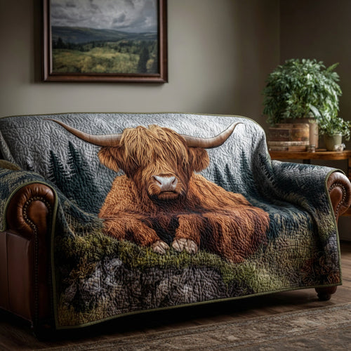 Den Highland Cow Quilted Sofa Cover NCU0HH1180