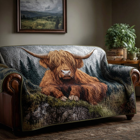 Den Highland Cow Quilted Sofa Cover NCU0HH1180