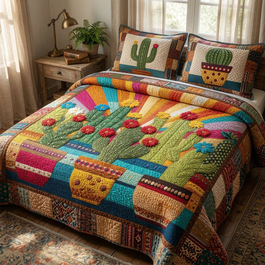 Desert Bloom Cactus 3-Piece Quilted Bedding Set NCU0NT12581