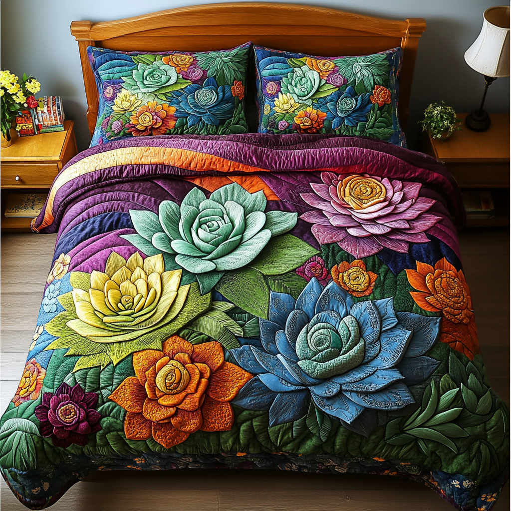 Desert Blooms 3-Piece Quilted Bedding Set NCU0DK5793