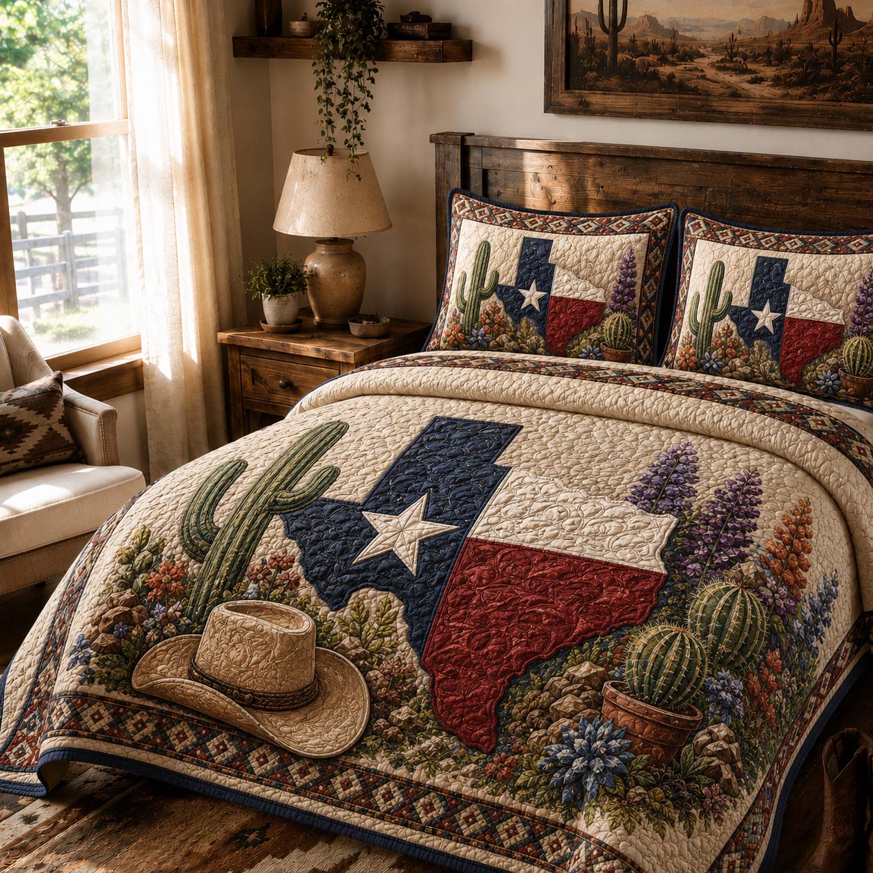Desert Bluebonnet 3-Piece Quilted Bedding Set NCU0QD056