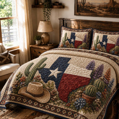 Desert Bluebonnet 3-Piece Quilted Bedding Set NCU0QD056
