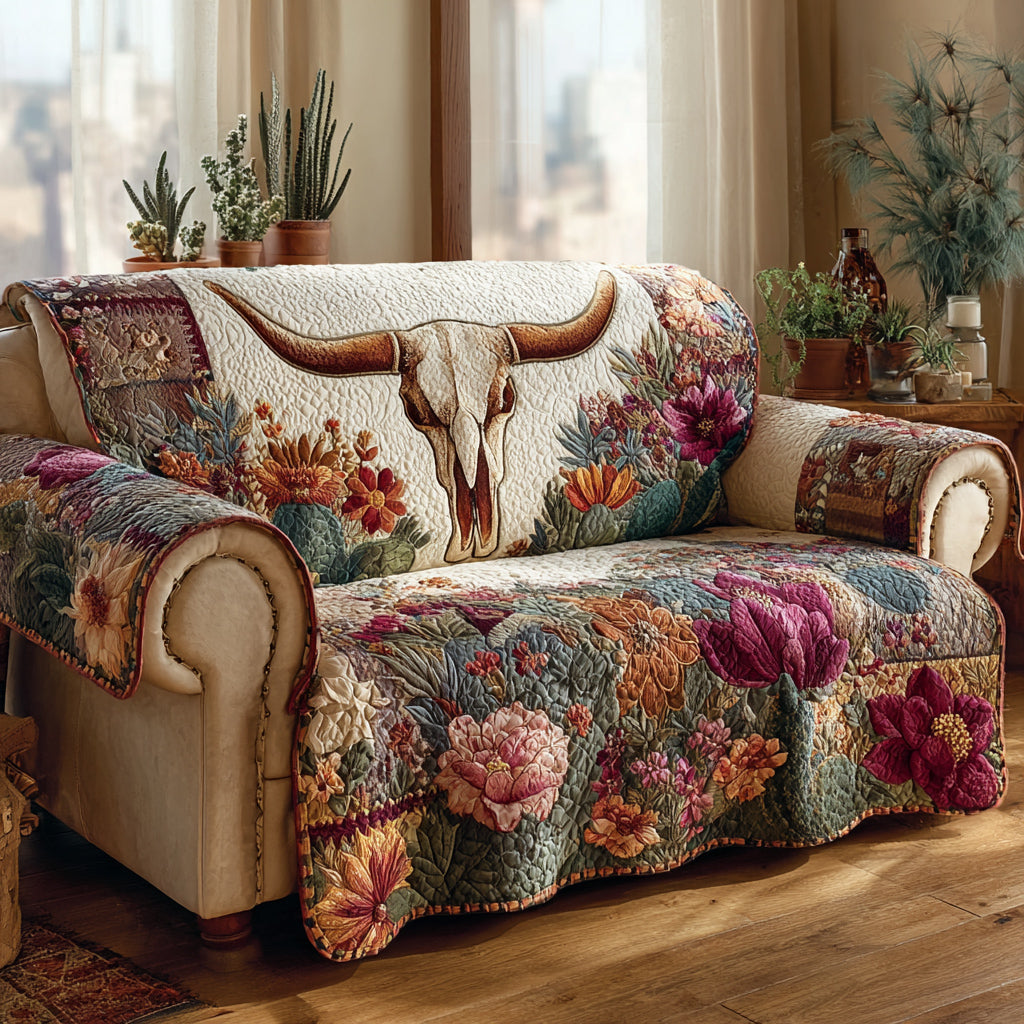 Desert Longhorn Spirit Quilted Sofa Cover NCU0HH1650