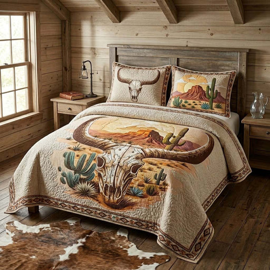 Desert Skull Texas 3-Piece Quilted Bedding Set NCU0QD014