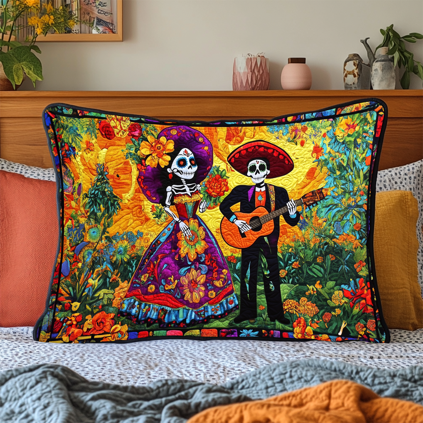 Dia De Los Muertos Quilted Bedding Pillow Case NCU0DK2037