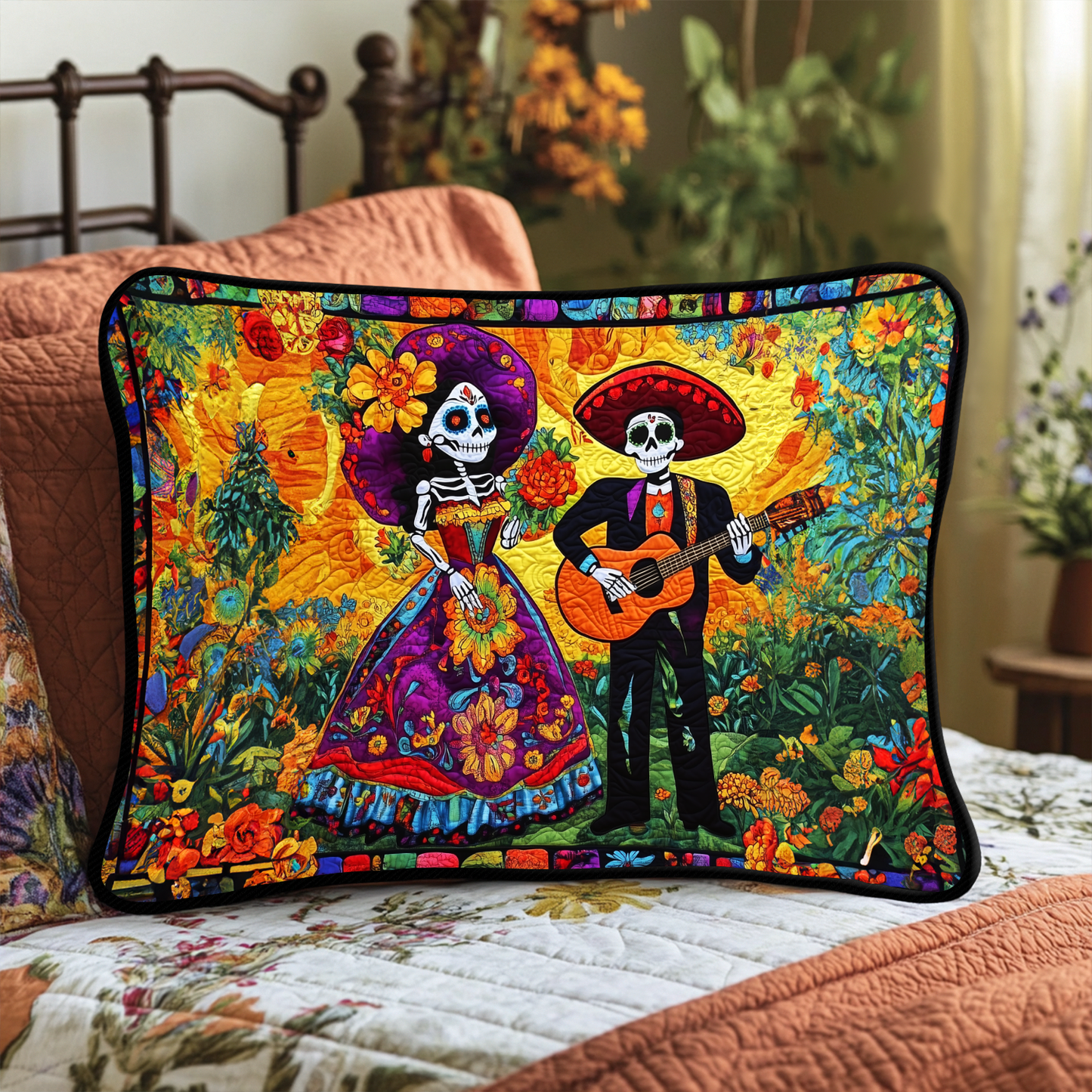 Dia De Los Muertos Quilted Bedding Pillow Case NCU0DK2037