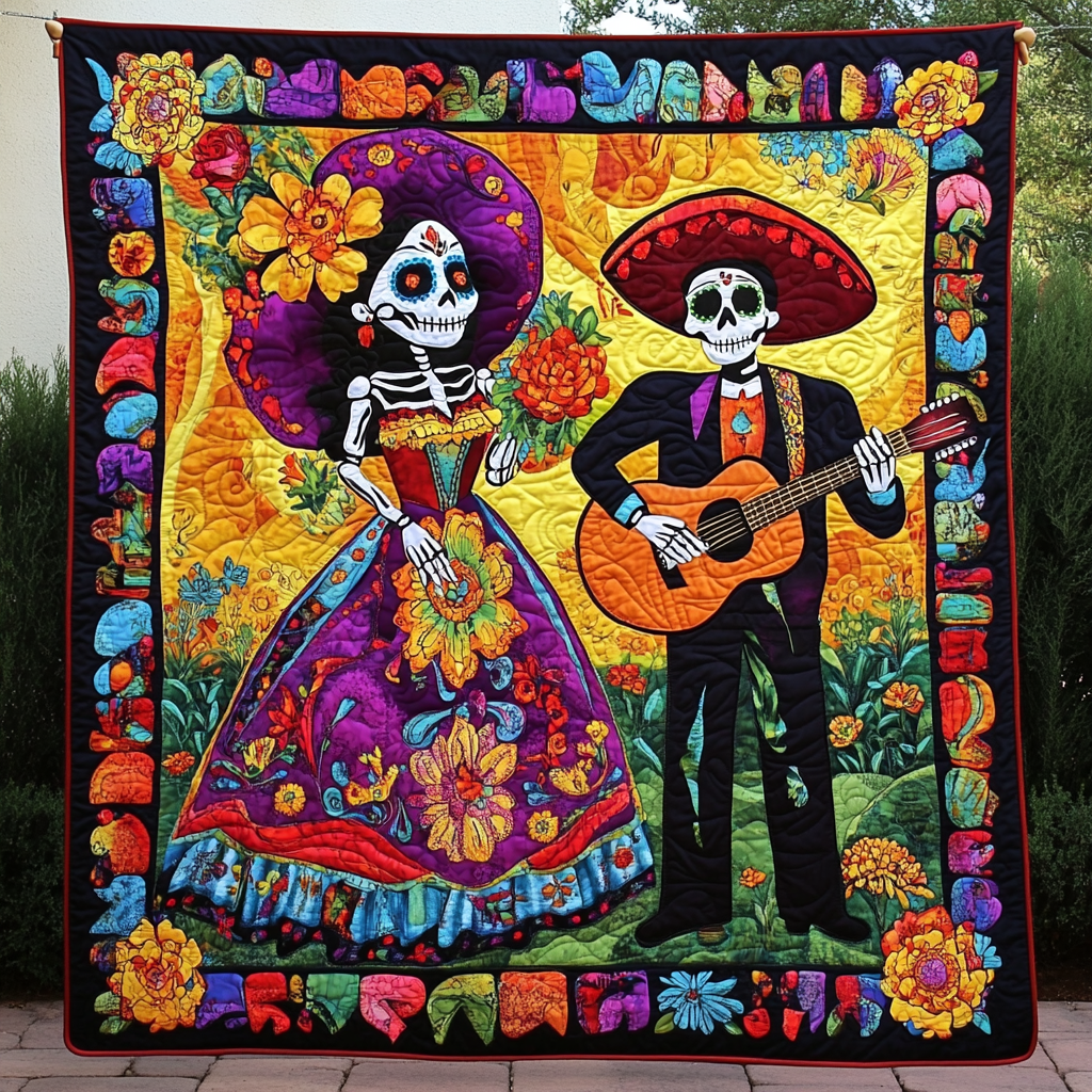 Dia De Los Muertos Quilted Blanket NCU0PD563 Vantique