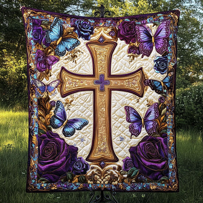 Divine Butterfly Cross Quilted Blanket NCU0NT3874