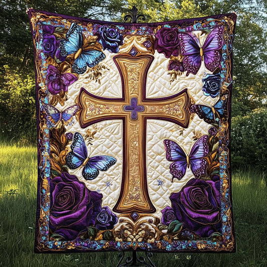 Divine Butterfly Cross Quilted Blanket NCU0NT3874