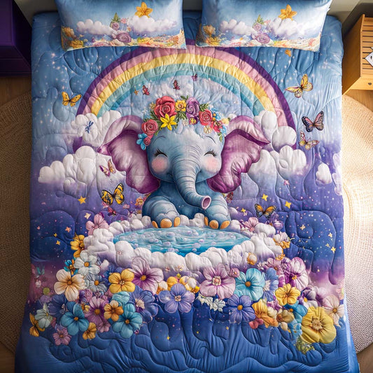 Divine Elephant 3-Piece Quilted Bedding Set NCU0NT8142
