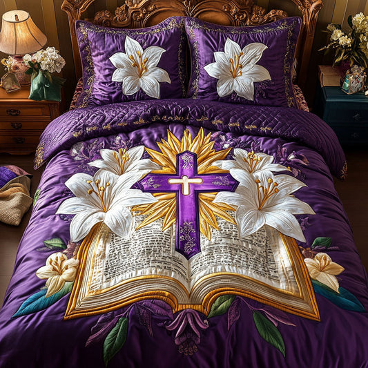 Divine Purple Lily 3-Piece Quilted Bedding Set NCU0NT6513