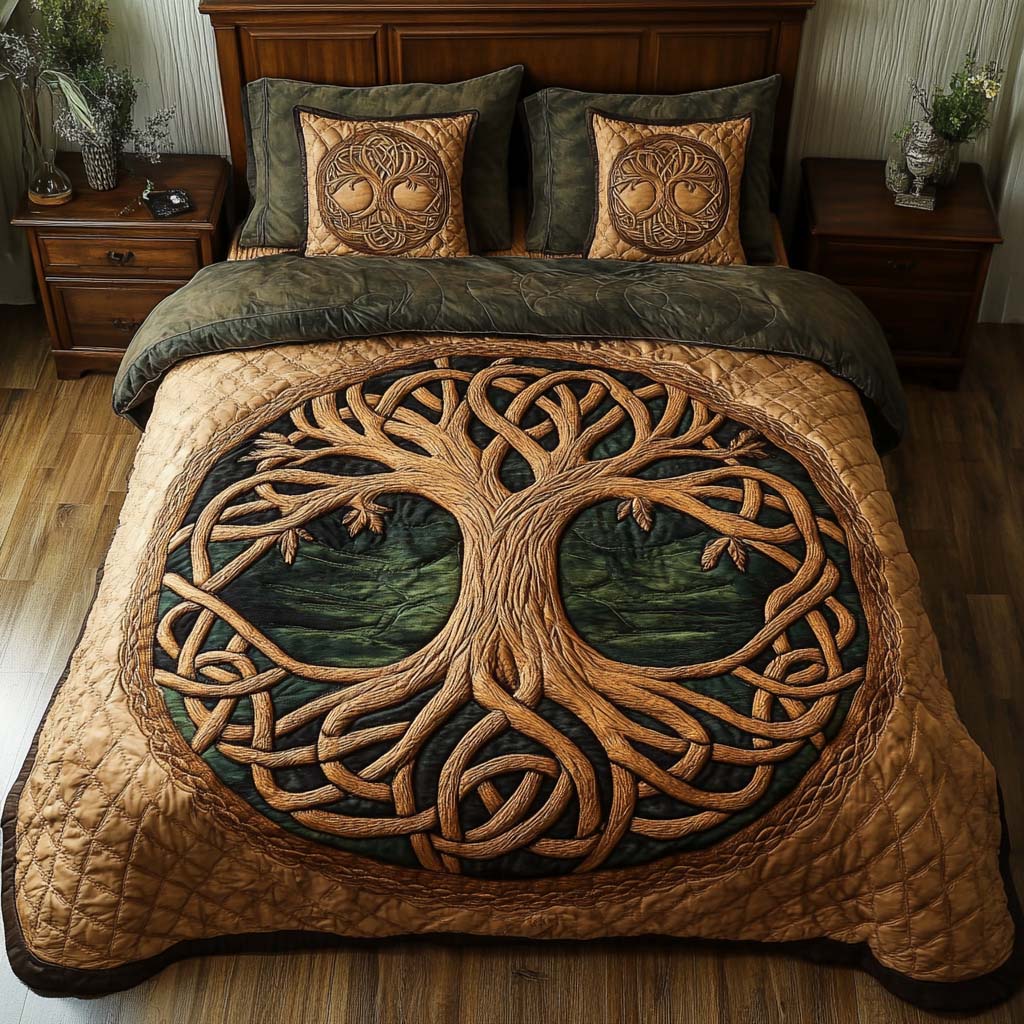Divine Roots 3-Piece Quilted Bedding Set NCU0NT7737 – Vantique
