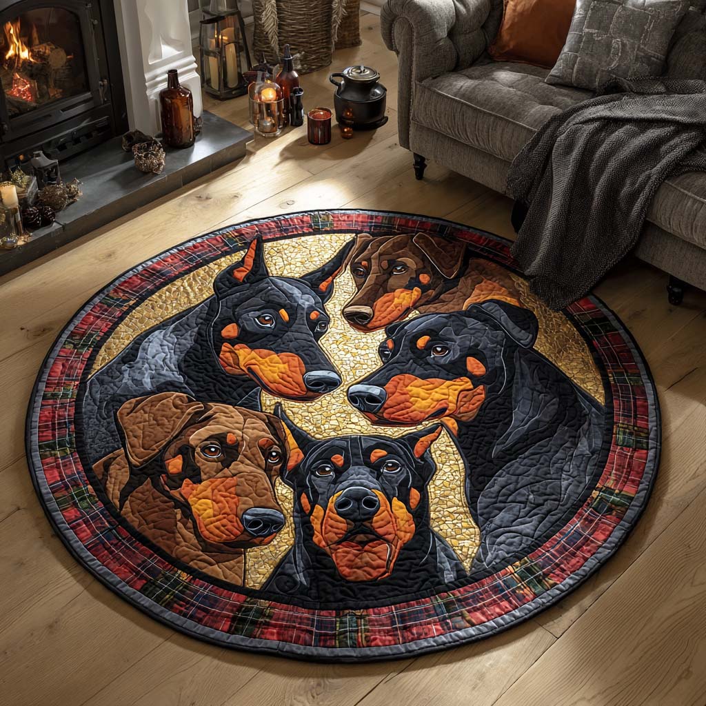 Doberman Christmas Guard Quilted Round Mat NCU0XD685