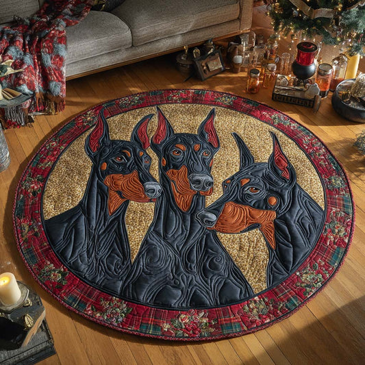 Doberman Festive Trio Quilted Round Mat NCU0XD677