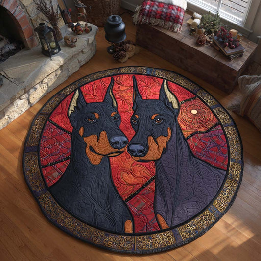 Doberman Yuletide Duo Quilted Round Mat NCU0XD678
