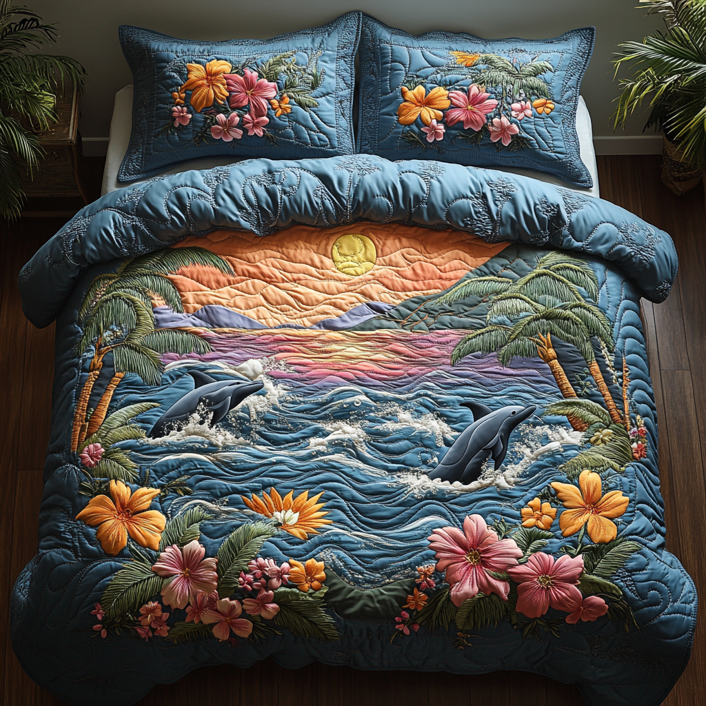Dolphin Splash 3-Piece Quilted Bedding Set NCU0DK6799