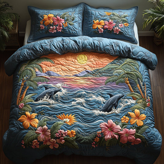 Dolphin Splash 3-Piece Quilted Bedding Set NCU0DK6799