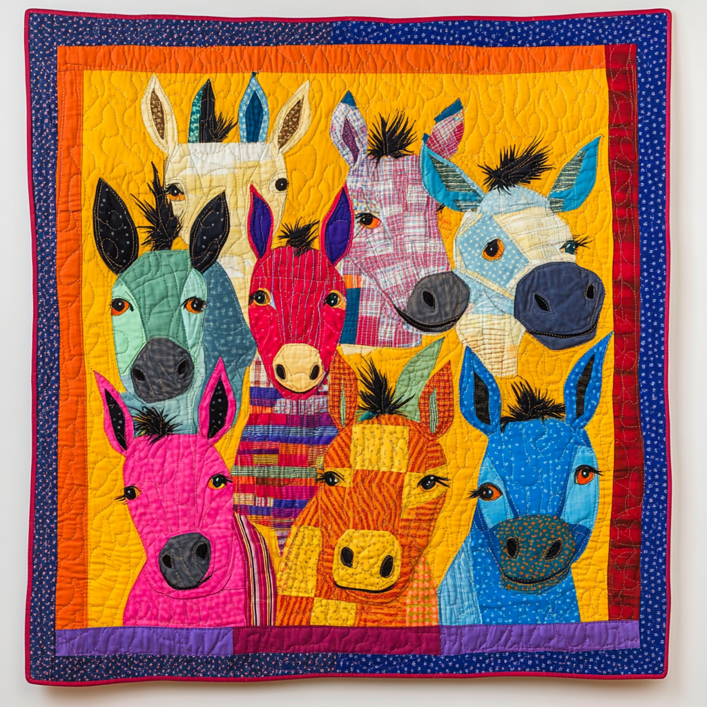 Donkey Applique Pattern Quilted Blanket NCU0PD660