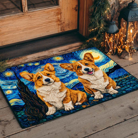 Double Corgis Under Stars Doormat NCU0XD811