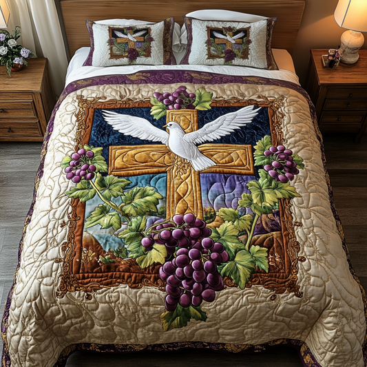 Dove Vine Cross 3-Piece Quilted Bedding Set NCU0NT3293