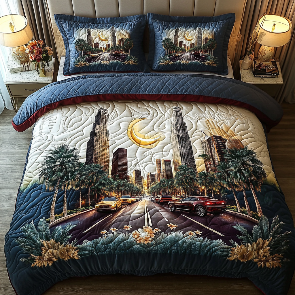 Downtown Los Angeles 3-Piece Quilted Bedding Set NCU0DV5125