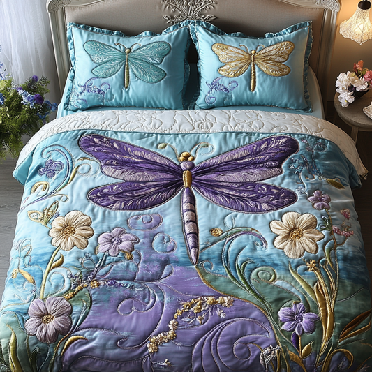 Dragon Bloom 3-Piece Quilted Bedding Set NCU0VH5662