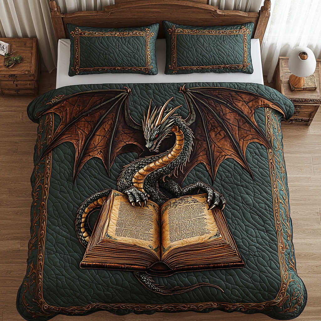 Dragon Bronze Book 3-Piece Quilted Bedding Set NCU0DV6030
