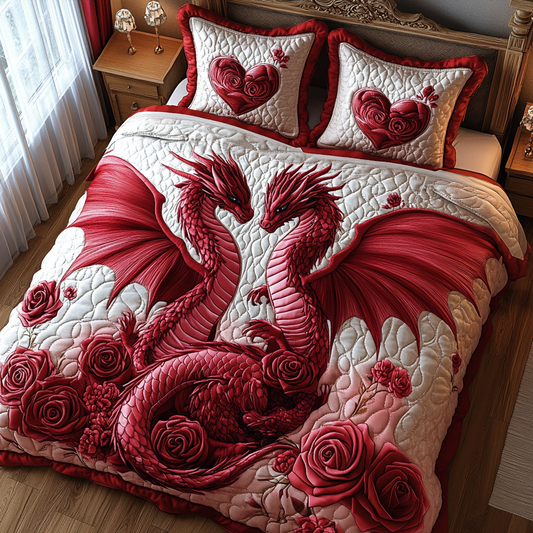 Dragon Couple 3-Piece Quilted Bedding Set NCU0DV2340