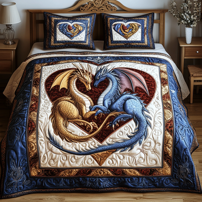 Dragon Couple 3-Piece Quilted Bedding Set NCU0DV2348