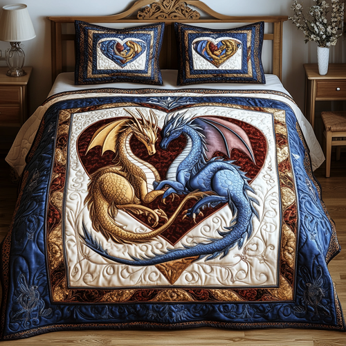 Dragon Couple 3-Piece Quilted Bedding Set NCU0DV2348