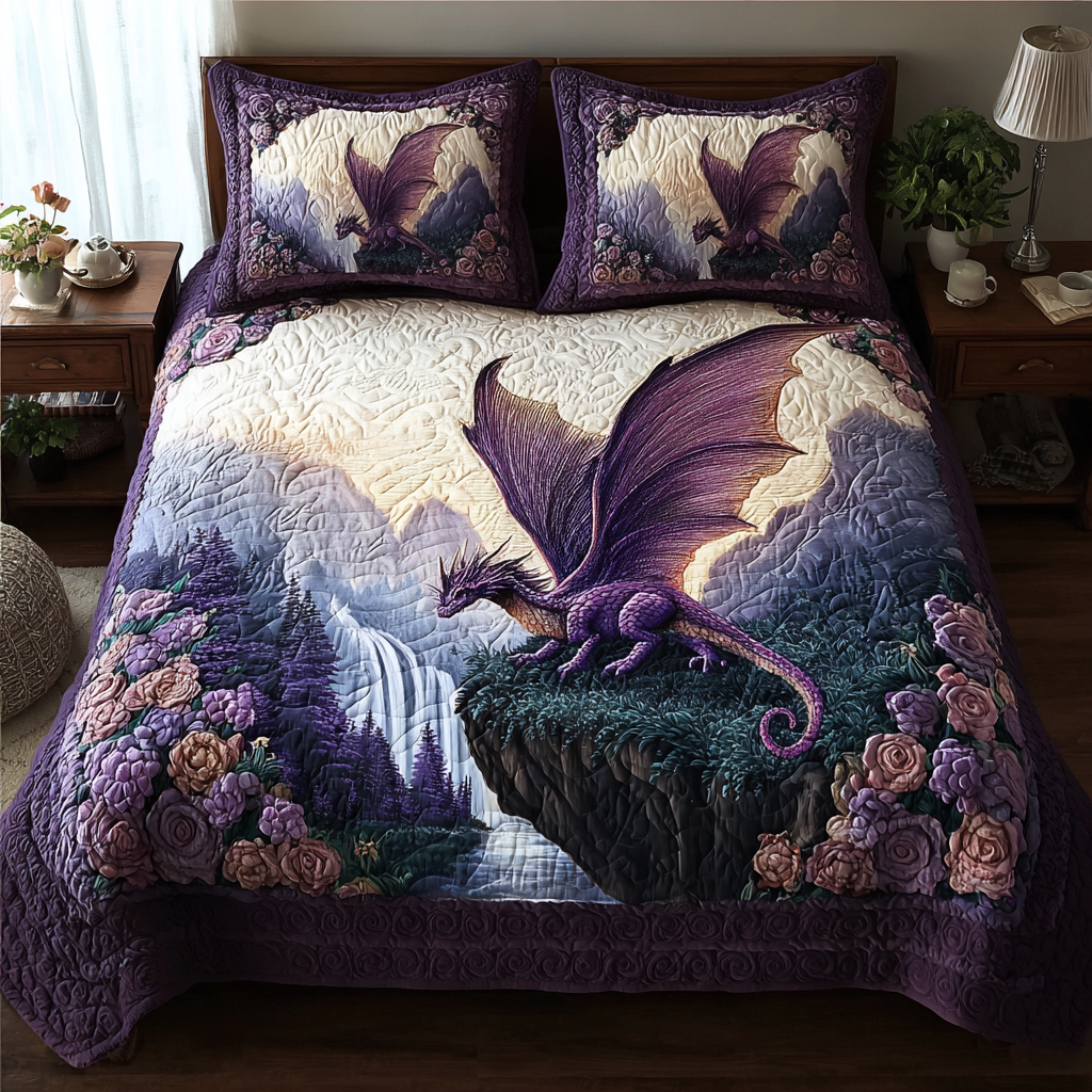 Dragon Embrace 3-Piece Quilted Bedding Set NCU0DK8203