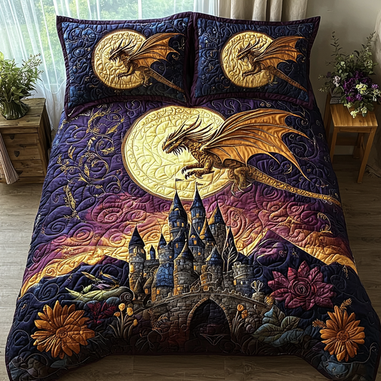 Dragon Golden Castle 3-Piece Quilted Bedding Set NCU0DV6032