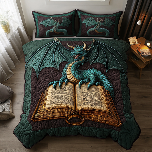 Dragon Gothic Book 3-Piece Quilted Bedding Set NCU0DV6026
