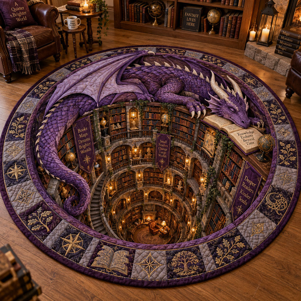 Dragon Keeper of Books Quilted Round Mat NCU0PT12166