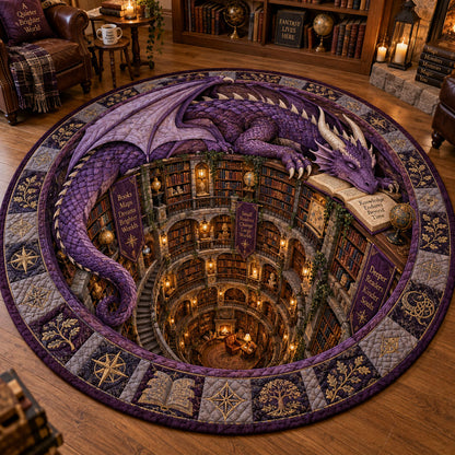 Dragon Keeper of Books Quilted Round Mat NCU0PT12166